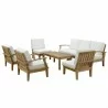 Modway Marina 8 Piece Outdoor Patio Teak Set in Natural White - Set in Front Angle - Modway Marina 8 Piece Outdoor Patio Teak Set in Natural White - Set in Front Angle