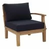 Modway Marina 7 Piece Outdoor Patio Teak Set in Natural Navy - Right-Arm Sofa in Front Side Angle - Modway Marina 7 Piece Outdoor Patio Teak Set in Natural Navy - Right-Arm Sofa in Front Side Angle