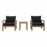 Modway Marina 3 Piece Outdoor Patio Teak Set - Natural Navy - Set in Front Angle - Modway Marina 3 Piece Outdoor Patio Teak Set - Natural Navy - Set in Front Angle