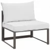 Modway Fortuna Armless Outdoor Patio Chair - Brown White - Front Side Angle - Modway Fortuna Armless Outdoor Patio Chair - Brown White - Front Side Angle