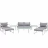 Modway Fortuna 9 Piece Outdoor Patio Sectional Sofa Set - White Gray - Set in Front Angle - Modway Fortuna 9 Piece Outdoor Patio Sectional Sofa Set - White Gray - Set in Front Angle