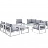 Modway Fortuna 10 Piece Outdoor Patio Sectional Sofa Set - White Gray - Set in Front Side Angle