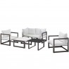 Modway Fortuna 6 Piece Outdoor Patio Sectional Sofa Set - Brown White - Set in Front Side Angle