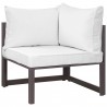 Modway Fortuna 6 Piece Outdoor Patio Sectional Sofa Set - Brown White - Corner Chair in Front Side Angle