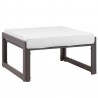Modway Fortuna 6 Piece Outdoor Patio Sectional Sofa Set - Brown White - Ottoman in Front Side Angle