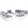 Modway Fortuna 8 Piece Outdoor Patio Sectional Sofa Set - White Gray - Set in Front Side Angle