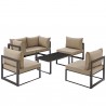 Modway Fortuna 6 Piece Outdoor Patio Sectional Sofa Set in Brown Mocha - Set in Front Side Angle