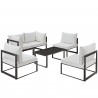 Modway Fortuna 6 Piece Outdoor Patio Sectional Sofa Set in Brown White - Set in Front Side Angle
