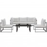 Modway Fortuna 6 Piece Outdoor Patio Sectional Sofa Set in Brown White - Set in Front Angle