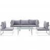 Modway Fortuna 6 Piece Outdoor Patio Sectional Sofa Set - White Gray - Set in Front Angle