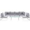 Modway Fortuna 7 Piece Outdoor Patio Sectional Sofa Set in White Gray - Set in Front Angle
