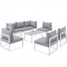 Modway Fortuna 8 Piece Outdoor Patio Sectional Sofa Set - White Gray - Set in Front Side Angle