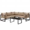 Modway Fortuna 6 Piece Outdoor Patio Sectional Sofa Set in Brown Mocha - Set in Front Angle