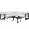 Modway Fortuna 6 Piece Outdoor Patio Sectional Sofa Set in Brown White - Set in Front Angle