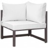 Modway Fortuna 7 Piece Outdoor Patio Sectional Sofa Set in Brown White - Corner Chair in Front Angle