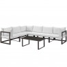 Modway Fortuna 7 Piece Outdoor Patio Sectional Sofa Set - Brown White - Set in Front Angle