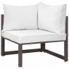 Modway Fortuna 7 Piece Outdoor Patio Sectional Sofa Set - Brown White - Corner Chair in Front Side Angle