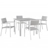 Modway Maine 5 Piece Outdoor Patio Dining Set in White Light Gray - Front Side Angle