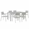 Modway Maine 7 Piece Outdoor Patio Dining Set in White Light Gray - Front Angle - Modway Maine 7 Piece Outdoor Patio Dining Set in White Light Gray - Front Angle