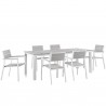 Modway Maine 7 Piece Outdoor Patio Dining Set in White Light Gray - Front Side Angle