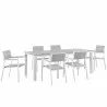 Modway Maine 7 Piece Outdoor Patio Dining Set in White Light Gray - Front Side Angle - Modway Maine 7 Piece Outdoor Patio Dining Set in White Light Gray - Front Side Angle
