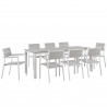 Modway Maine 9 Piece Outdoor Patio Dining Set in White Light Gray - Front Side Angle