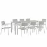 Modway Maine 9 Piece Outdoor Patio Dining Set in White Light Gray - Front Side Angle - Modway Maine 9 Piece Outdoor Patio Dining Set in White Light Gray - Front Side Angle