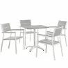 Modway Maine 5 Piece Outdoor Patio Dining Set in White Light Gray - Set in Front Angle - Modway Maine 5 Piece Outdoor Patio Dining Set in White Light Gray - Set in Front Angle