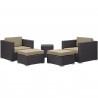 Modway Convene 5 Piece Outdoor Patio Sectional Set in Espresso Mocha - Set in Front Side Angle