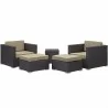 Modway Convene 5 Piece Outdoor Patio Sectional Set in Espresso Mocha - Set in Front Side Angle - Modway Convene 5 Piece Outdoor Patio Sectional Set in Espresso Mocha - Set in Front Side Angle