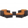 Modway Convene 5 Piece Outdoor Patio Sectional Set in Espresso Orange - Set in Front Side Angle
