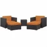 Modway Convene 5 Piece Outdoor Patio Sectional Set in Espresso Orange - Set in Front Side Angle - Modway Convene 5 Piece Outdoor Patio Sectional Set in Espresso Orange - Set in Front Side Angle
