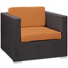 Modway Convene 5 Piece Outdoor Patio Sectional Set in Espresso Orange - Armchair in Front Side Angle