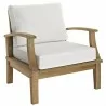 Modway Marina 6 Piece Outdoor Patio Teak Set in Natural White - Armchair in Front Side Angle - Modway Marina 6 Piece Outdoor Patio Teak Set in Natural White - Armchair in Front Side Angle