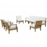 Modway Marina 8 Piece Outdoor Patio Teak Set - Natural White - Set in Front Side Angle