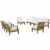 Modway Marina 8 Piece Outdoor Patio Teak Set - Natural White - Set in Front Side Angle - Modway Marina 8 Piece Outdoor Patio Teak Set - Natural White - Set in Front Side Angle