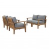 Modway Marina 4 Piece Outdoor Patio Teak Set in Natural Gray - Set in Front Side Angle