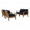 Modway Marina 4 Piece Outdoor Patio Teak Set in Natural Navy - Set in Front Side Angle