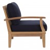 Modway Marina 4 Piece Outdoor Patio Teak Set in Natural Navy - Left-Arm Sofa in Side Angle