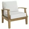Modway Marina 4 Piece Outdoor Patio Teak Set - Natural White - Armchair  in Front Side Angle - Modway Marina 4 Piece Outdoor Patio Teak Set - Natural White - Armchair  in Front Side Angle