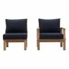 Modway Marina 2 Piece Outdoor Patio Teak Set in Natural Navy - Set in Front Angle - Modway Marina 2 Piece Outdoor Patio Teak Set in Natural Navy - Set in Front Angle