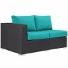 Modway Convene Outdoor Patio Left Arm Loveseat in Espresso Turquoise - Front Side Angle - Modway Convene Outdoor Patio Left Arm Loveseat in Espresso Turquoise - Front Side Angle