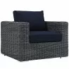 Modway Summon Outdoor Patio Fabric Sunbrella® Armchair - Canvas Navy - Front Side Angle - Modway Summon Outdoor Patio Fabric Sunbrella® Armchair - Canvas Navy - Front Side Angle