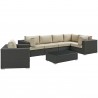 Modway Sojourn 7 Piece Outdoor Patio Sunbrella® Sectional Set - Canvas Beige - Set in Front Side Angle