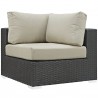 Modway Sojourn 7 Piece Outdoor Patio Sunbrella® Sectional Set - Canvas Beige - Corner Chair in Front Side Angle