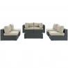 Modway Sojourn 7 Piece Outdoor Patio Sunbrella® Sectional Set - Canvas Antique Beige - Set in Front Angle