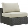 Modway Sojourn 7 Piece Outdoor Patio Sunbrella® Sectional Set - Canvas Antique Beige - Amless Chair in Front Side Angle