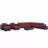 Modway Sojourn 11 Piece Outdoor Patio Sunbrella® Sectional Set - Canvas Red - Front Angle - Modway Sojourn 11 Piece Outdoor Patio Sunbrella® Sectional Set - Canvas Red - Front Angle