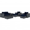 Modway Summon 8 Piece Outdoor Patio Sunbrella® Sectional Set - Canvas Navy - Set in Front Side Angle