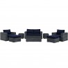 Modway Summon 8 Piece Outdoor Patio Sunbrella® Sectional Set - Canvas Navy - Set in Front Angle